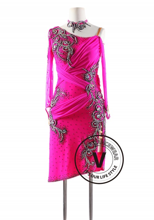 Bright Magenta Latin Rhythm Competition Dance Dress