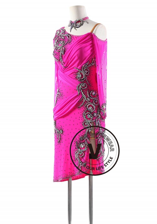 Bright Magenta Latin Rhythm Competition Dance Dress