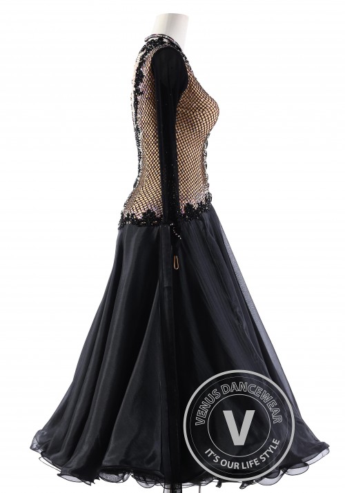 Black Netting with Heart Ballroom Smooth Competition Dance Dress