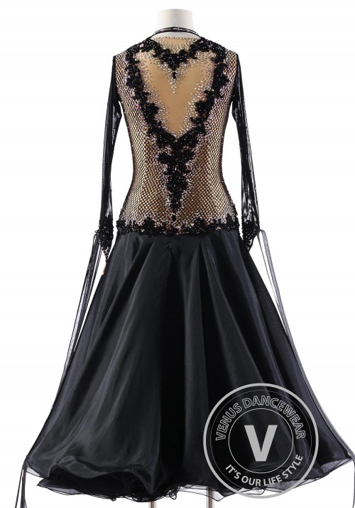 Black Netting with Heart Ballroom Smooth Competition Dance Dress