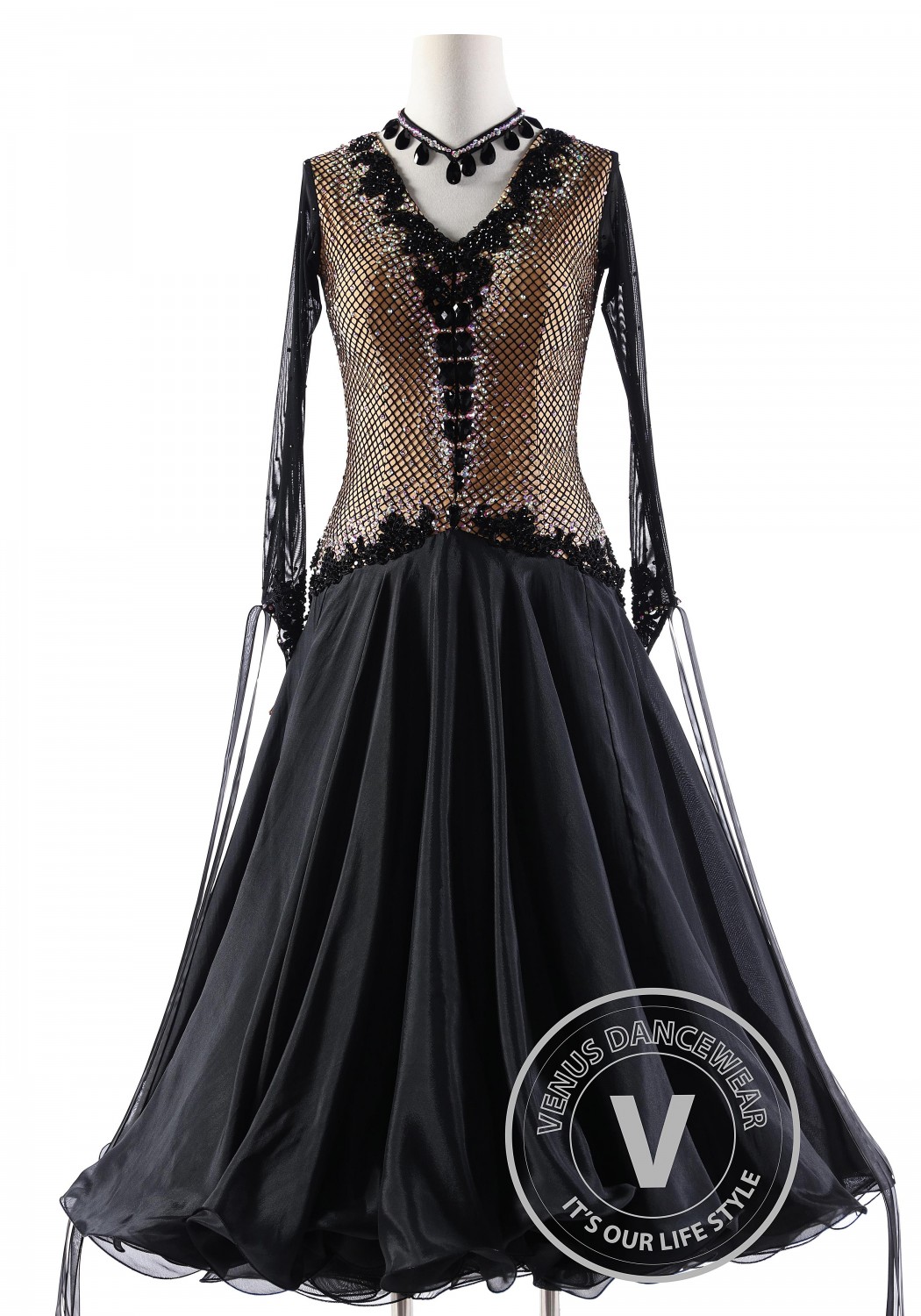 Black Netting with Heart Ballroom Smooth Competition Dance Dress