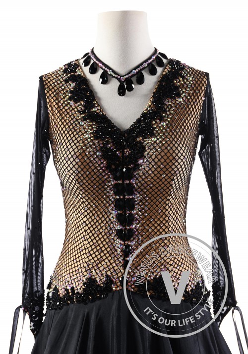 Black Netting with Heart Ballroom Smooth Competition Dance Dress