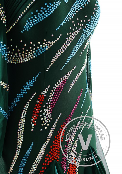 Forest Green with Lake Blue Ballroom Smooth Competition Dance Dress