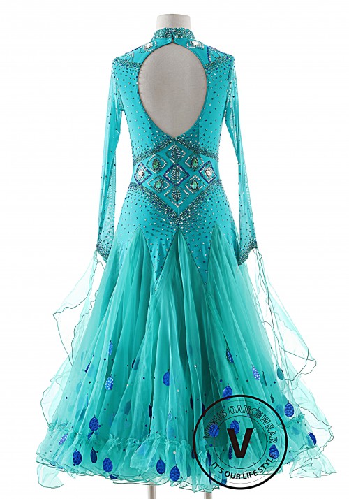 Light Teal High Neck Ballroom Smooth Competition Dance Dress