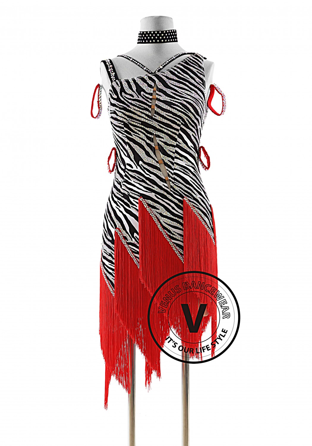 Zebra Pattern with Fringe Skirt Latin Rhythm Competition Dance Dress