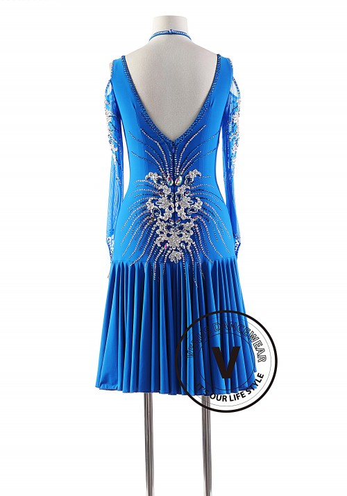 Snow Mountain Lake Blue Latin Rhythm Competition Dance Dress