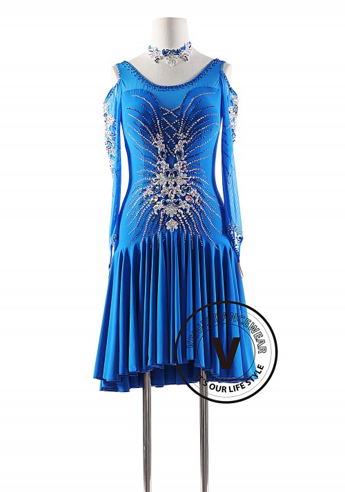 Snow Mountain Lake Blue Latin Rhythm Competition Dance Dress