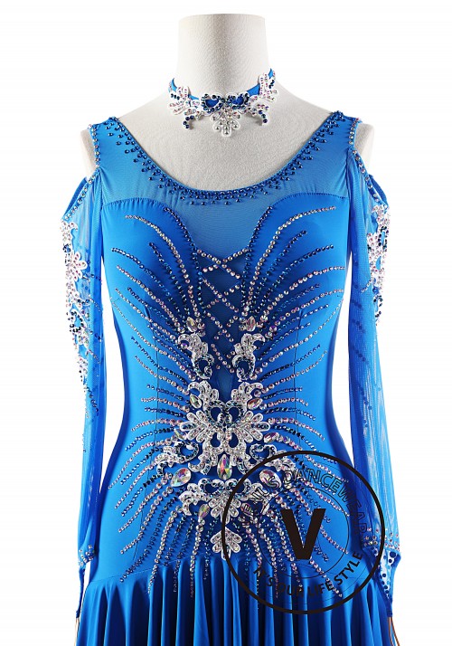 Snow Mountain Lake Blue Latin Rhythm Competition Dance Dress