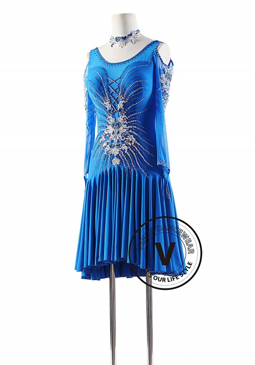 Snow Mountain Lake Blue Latin Rhythm Competition Dance Dress