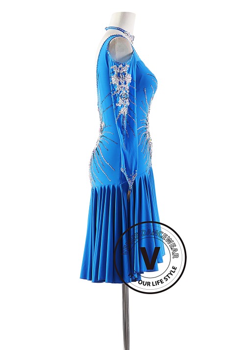 Snow Mountain Lake Blue Latin Rhythm Competition Dance Dress