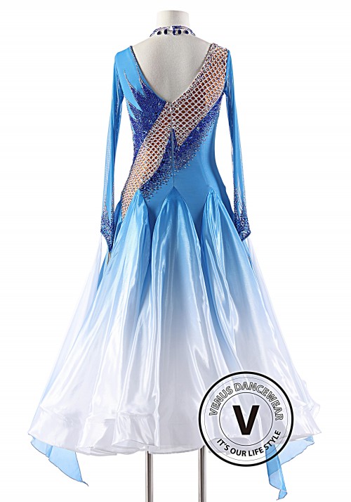 The Alps Blue Shading Satin Silk Ballroom Smooth Competition Dance Dress