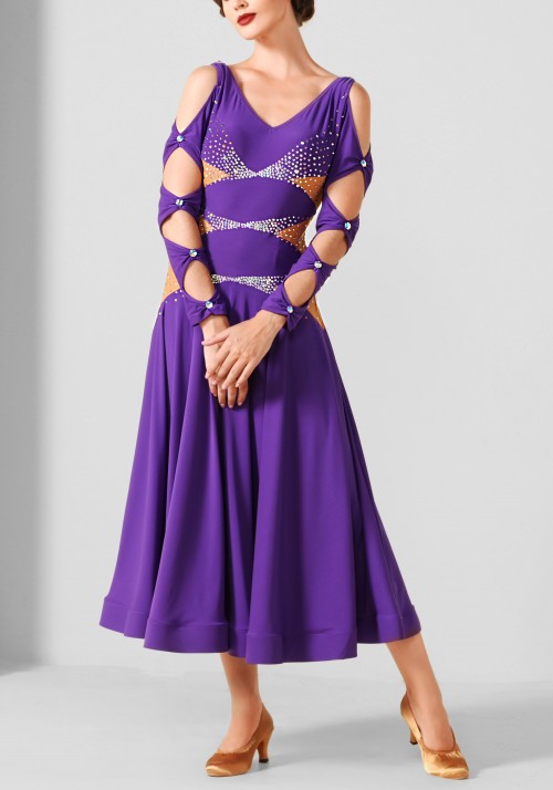Purple Luxury Crepe Ballroom Smooth Practice Dance Dress