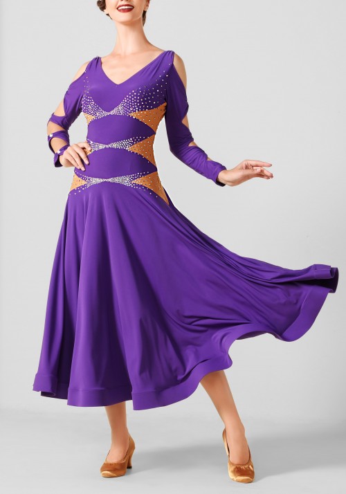 Purple Luxury Crepe Ballroom Smooth Practice Dance Dress