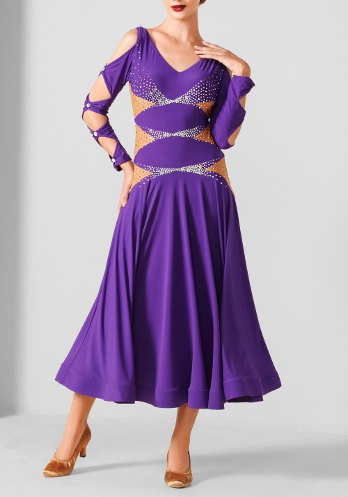 Purple Luxury Crepe Ballroom Smooth Practice Dance Dress