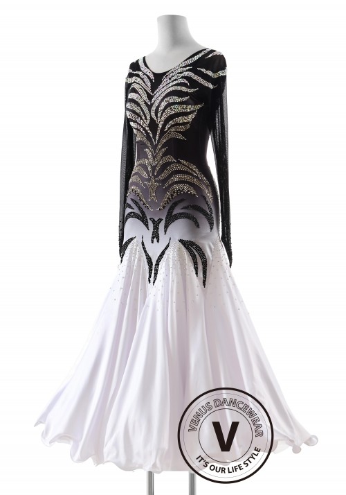 Black shading white Luxury Silk Skirt Ballroom Smooth Competition Dance Dress