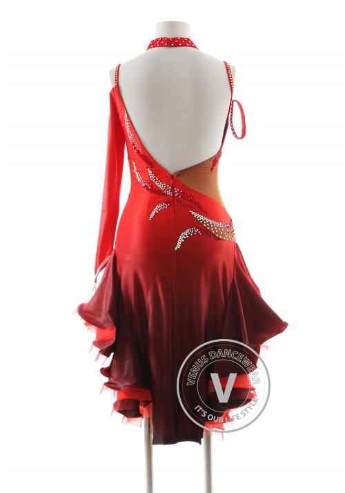 Shading Red to Black Latin Rhythm Competition Dance Dress