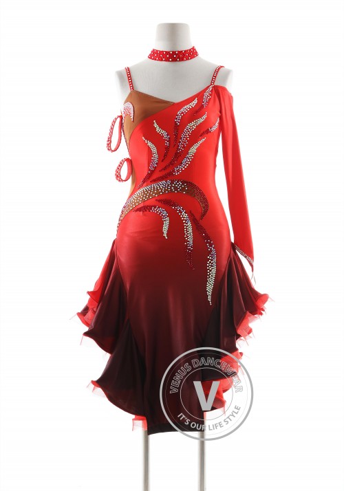 Shading Red to Black Latin Rhythm Competition Dance Dress