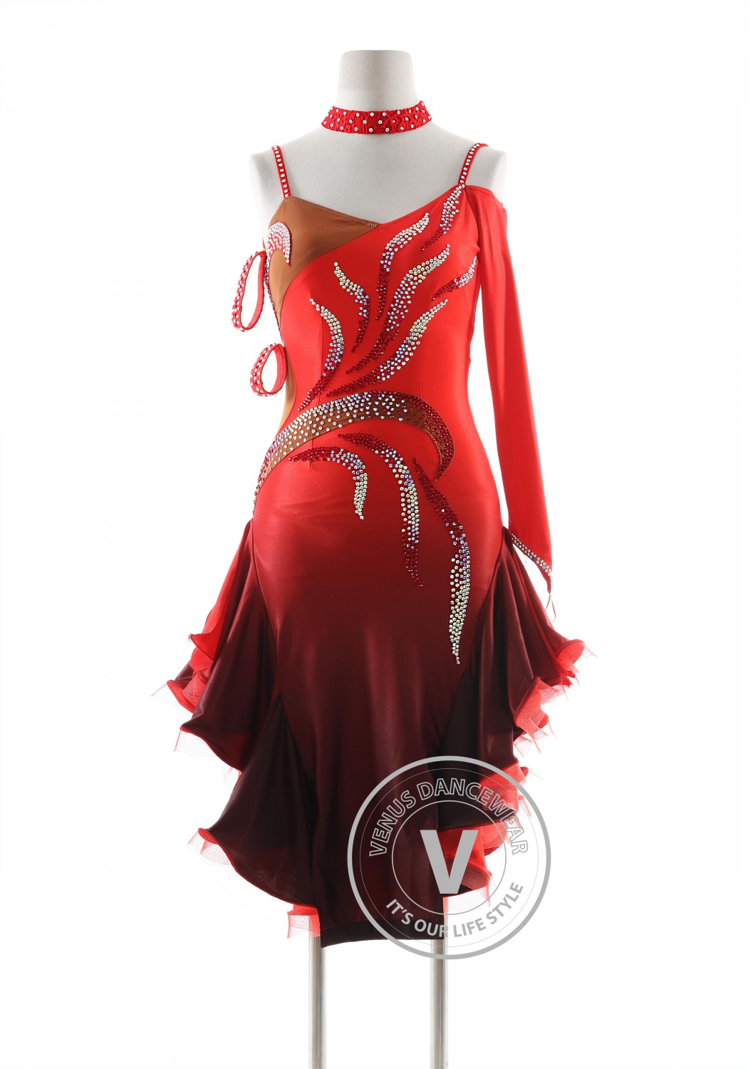 Shading Red to Black Latin Rhythm Competition Dance Dress