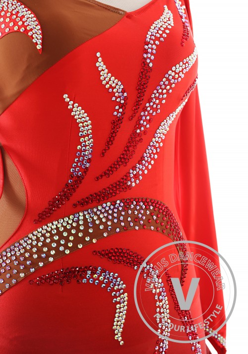 Shading Red to Black Latin Rhythm Competition Dance Dress