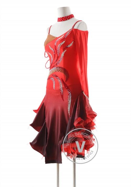 Shading Red to Black Latin Rhythm Competition Dance Dress