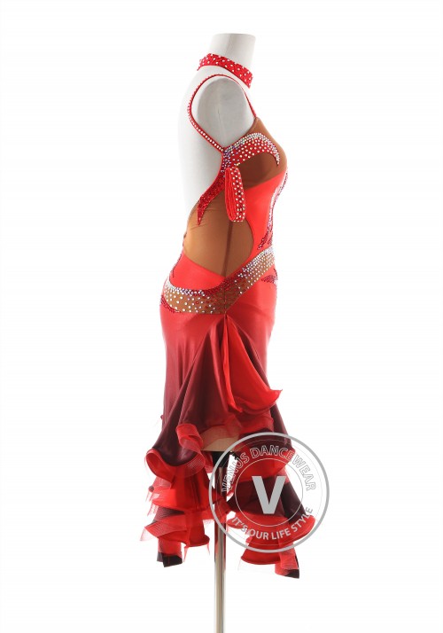 Shading Red to Black Latin Rhythm Competition Dance Dress