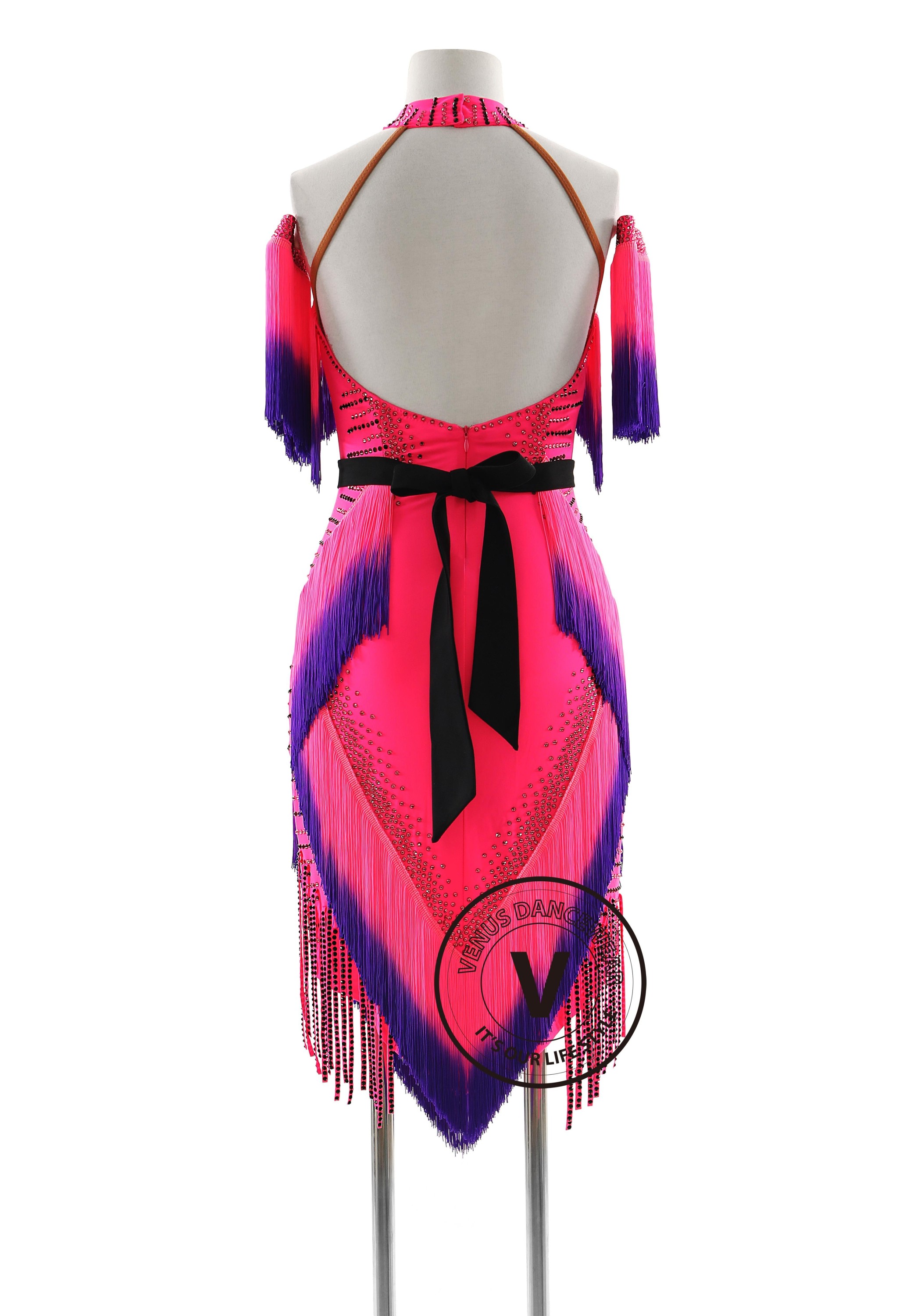 Hot Magenta with Shading Fringe Latin Rhythm Competition Dance Dress