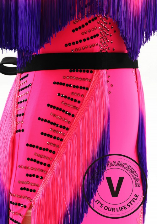 Hot Magenta with Shading Fringe Latin Rhythm Competition Dance Dress