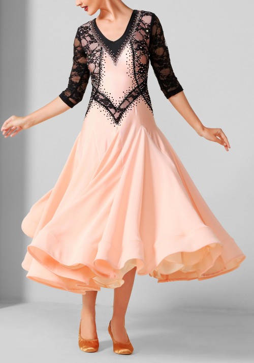 Black Lace Luxury Crepe Ballroom Smooth Practice Dance Dress