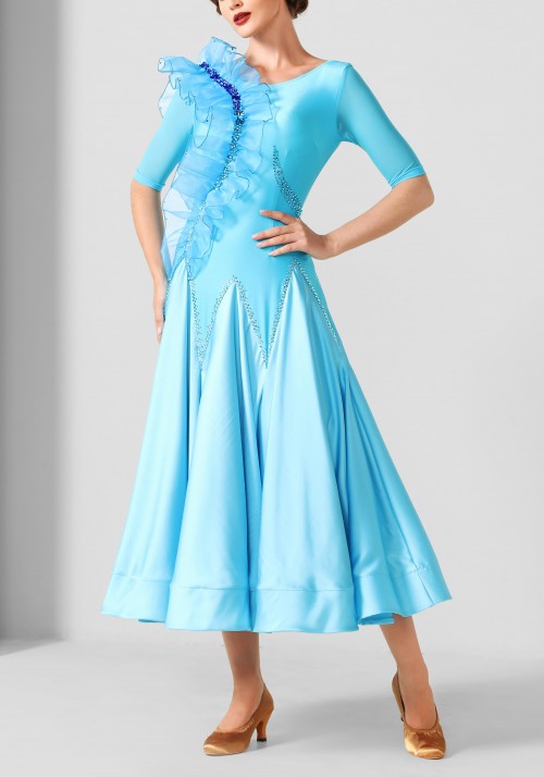 Baby Blue  Flounce Luxury Crepe Ballroom Smooth Practice Dance Dress