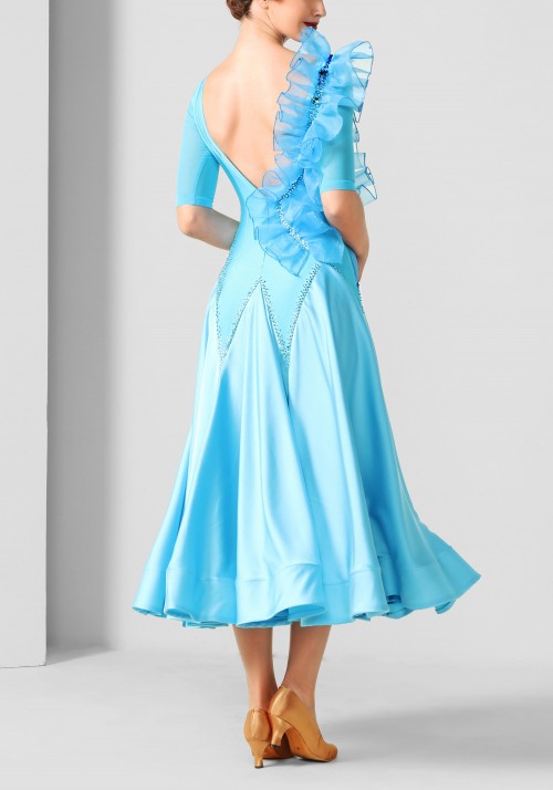 Baby Blue  Flounce Luxury Crepe Ballroom Smooth Practice Dance Dress