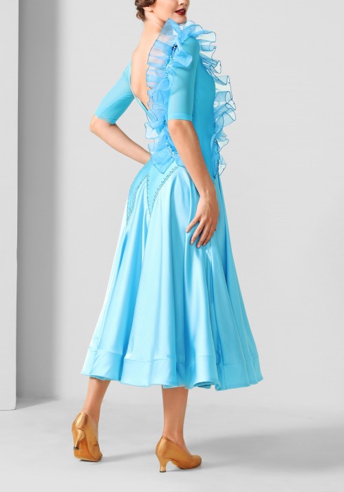 Baby Blue  Flounce Luxury Crepe Ballroom Smooth Practice Dance Dress