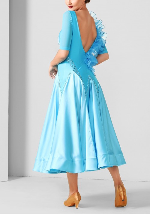 Baby Blue  Flounce Luxury Crepe Ballroom Smooth Practice Dance Dress