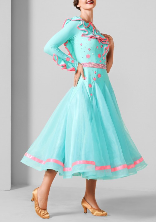 Mint and Pink Luxury Crepe Ballroom Smooth Practice Dance Dress