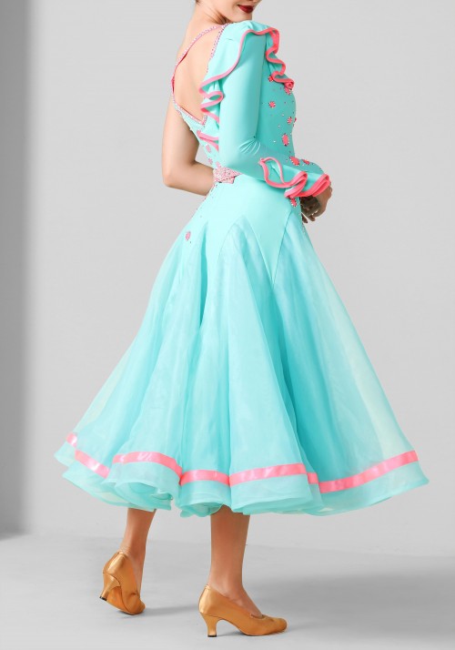 Mint and Pink Luxury Crepe Ballroom Smooth Practice Dance Dress