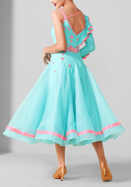 Mint and Pink Luxury Crepe Ballroom Smooth Practice Dance Dress