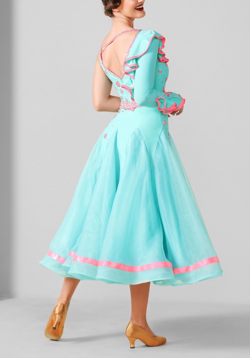 Mint and Pink Luxury Crepe Ballroom Smooth Practice Dance Dress