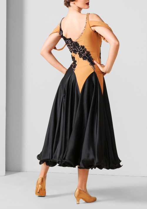 Black 3D Appliques Luxury Crepe Ballroom Smooth Practice Dance Dress