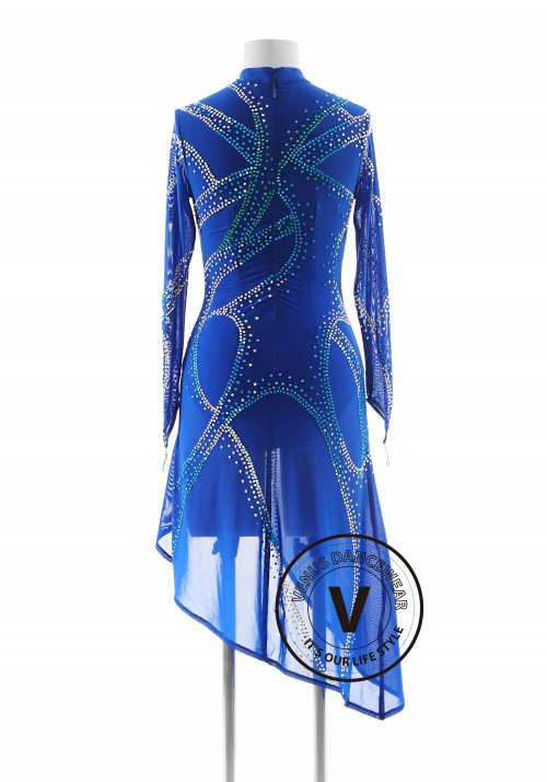 Ambilight Beading Blue Color Latin Rhythm Competition Dance Dress