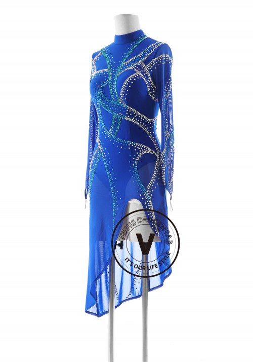 Ambilight Beading Blue Color Latin Rhythm Competition Dance Dress