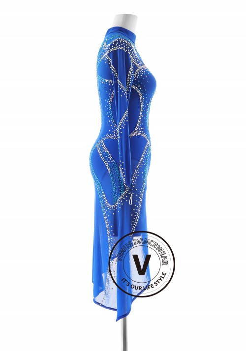 Ambilight Beading Blue Color Latin Rhythm Competition Dance Dress