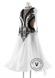 White Color Dress with Black Velvet Decorated Ballroom Smooth Competition Dance Dress