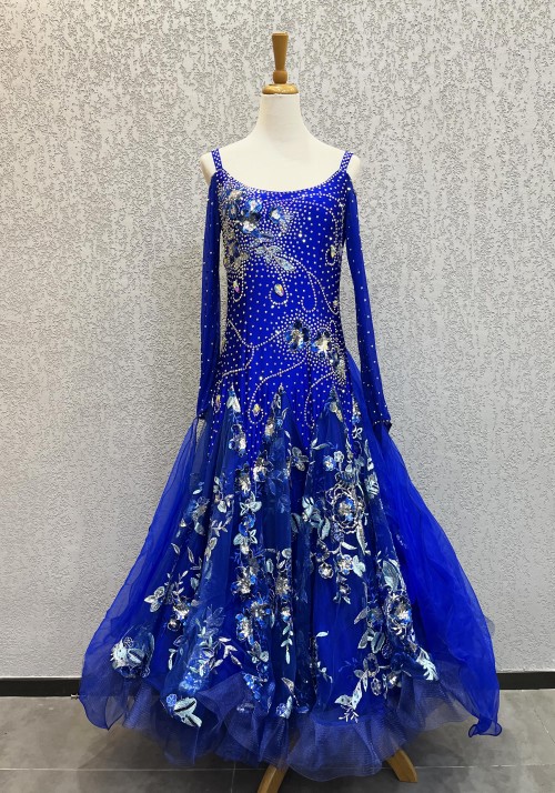 Blue Sequin Embroidered Ballroom Competition Dance Dress Sample Dress