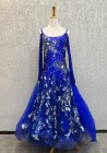 Blue Sequin Embroidered Ballroom Competition Dance Dress