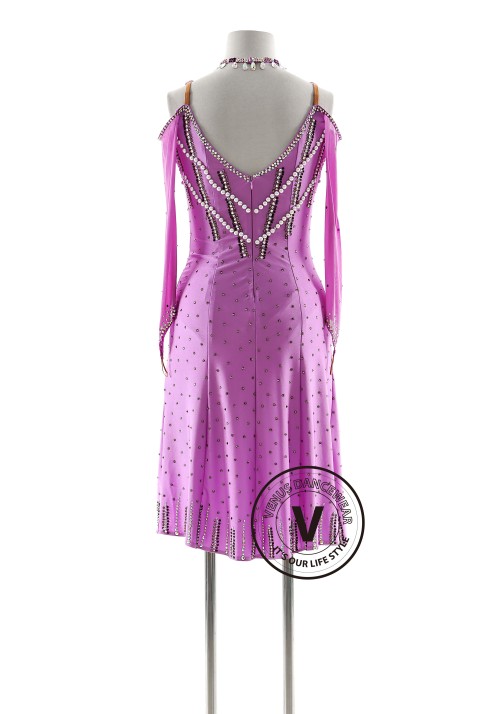 Lavender Color with Pearl Beading Latin Rhythm Competition Dance Dress