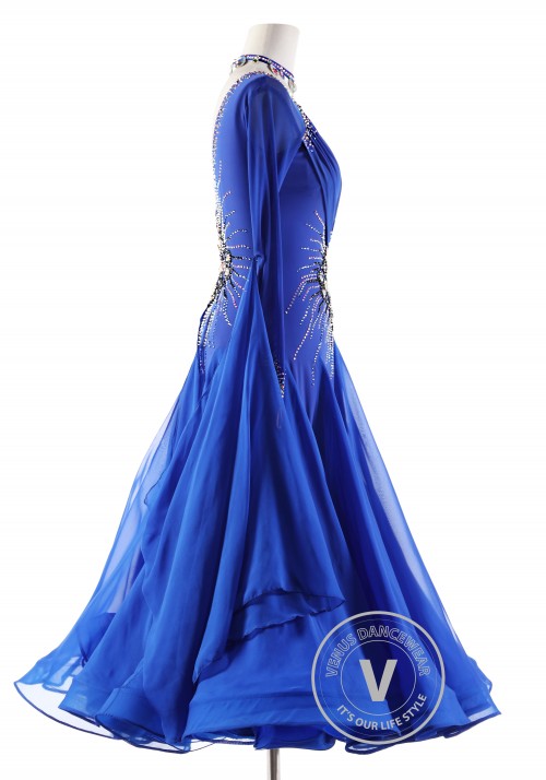 Blue Dress Decorated Ballroom Smooth Competition Dance Dress