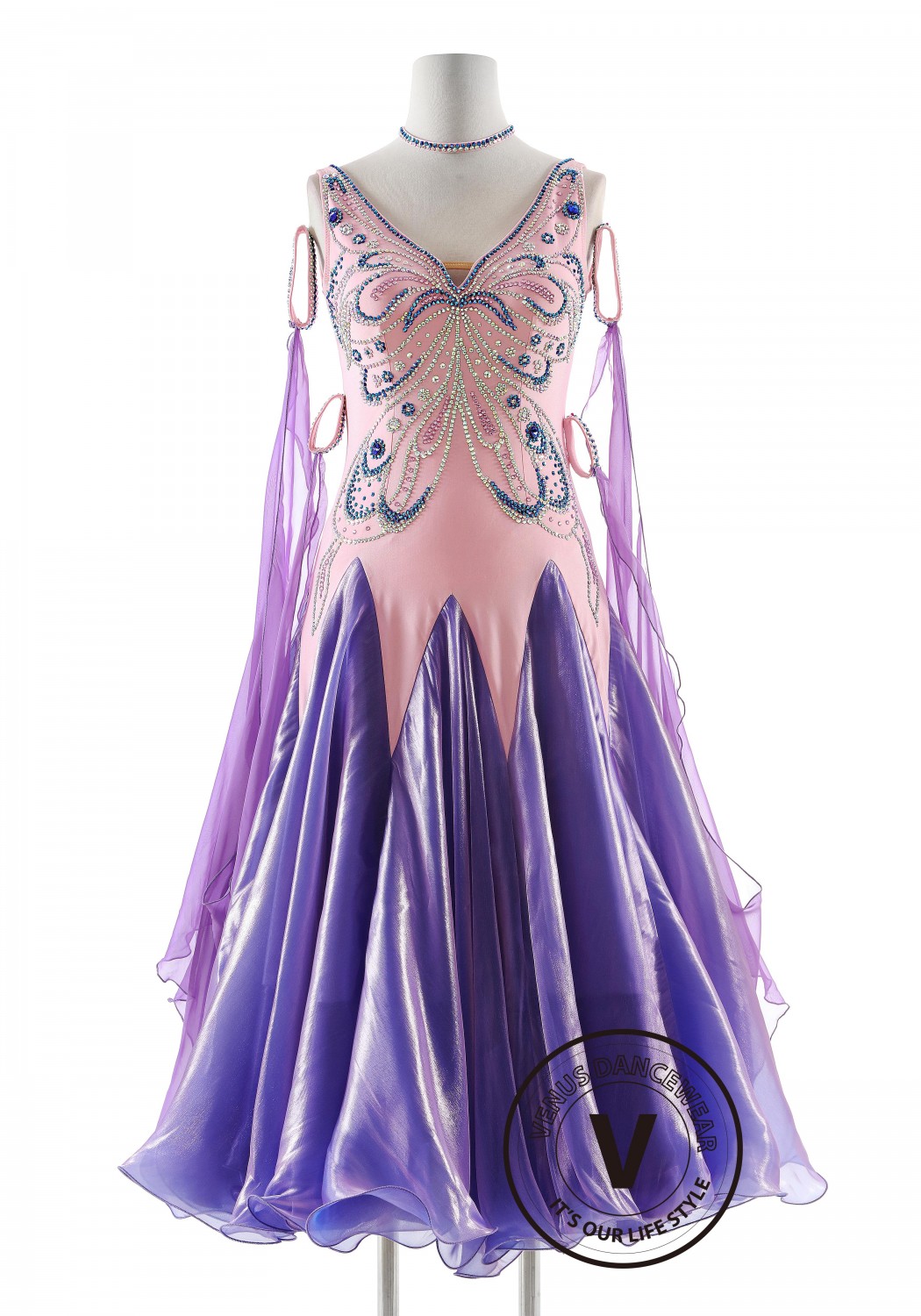 Lilac Color Butterfly Dance Ballroom Smooth Competition Dance Dress