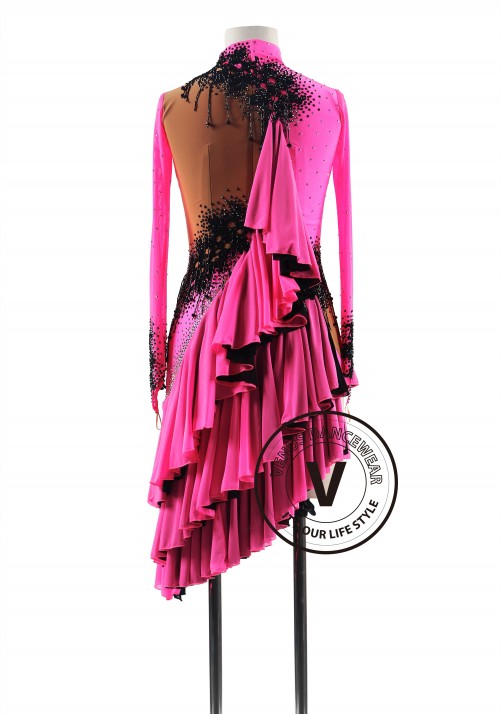 Midnight Fuchsia with High Neckline Latin Rhythm Competition Dance Dress