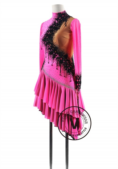 Midnight Fuchsia with High Neckline Latin Rhythm Competition Dance Dress