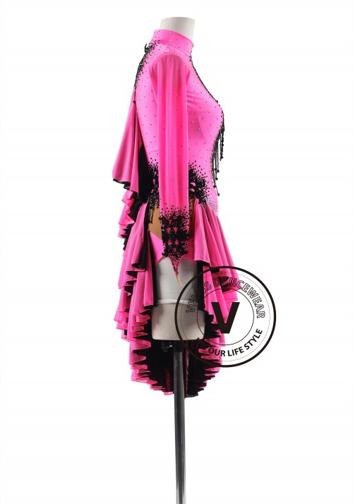 Midnight Fuchsia with High Neckline Latin Rhythm Competition Dance Dress