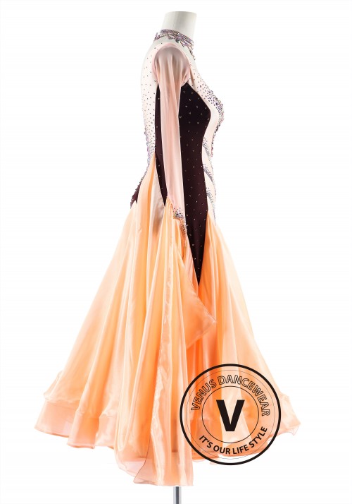 Peach Truffle dress with Pearl Silk Skirt Ballroom Smooth Competition Dance Dress